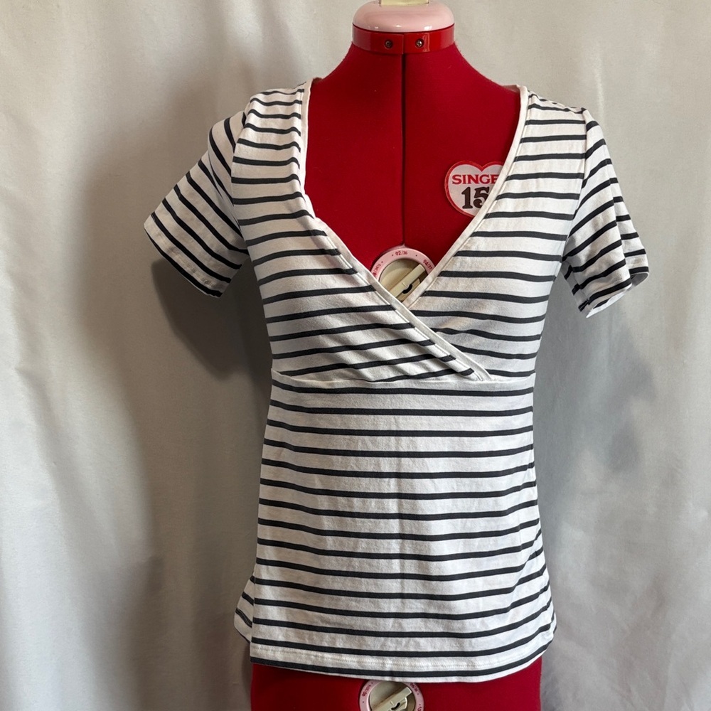 H&M Black and White Striped Wrap Top